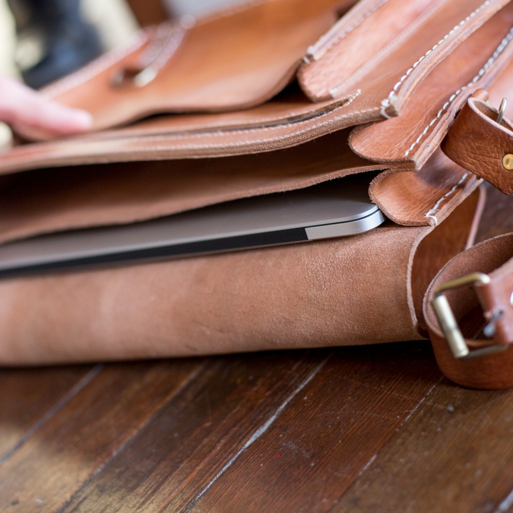 Laptop Bag Wood Table Inside